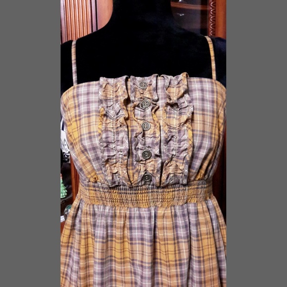 Anthropologie Maeve Pearland Mustard Yellow Plaid Dress with optional straps M - Picture 5 of 8